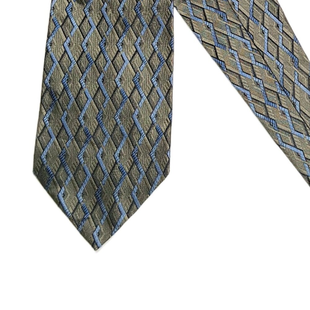 Fratelli Silk Tie Men’s 59” Hunter Green Blue Geometric Retro Preppy Wide New